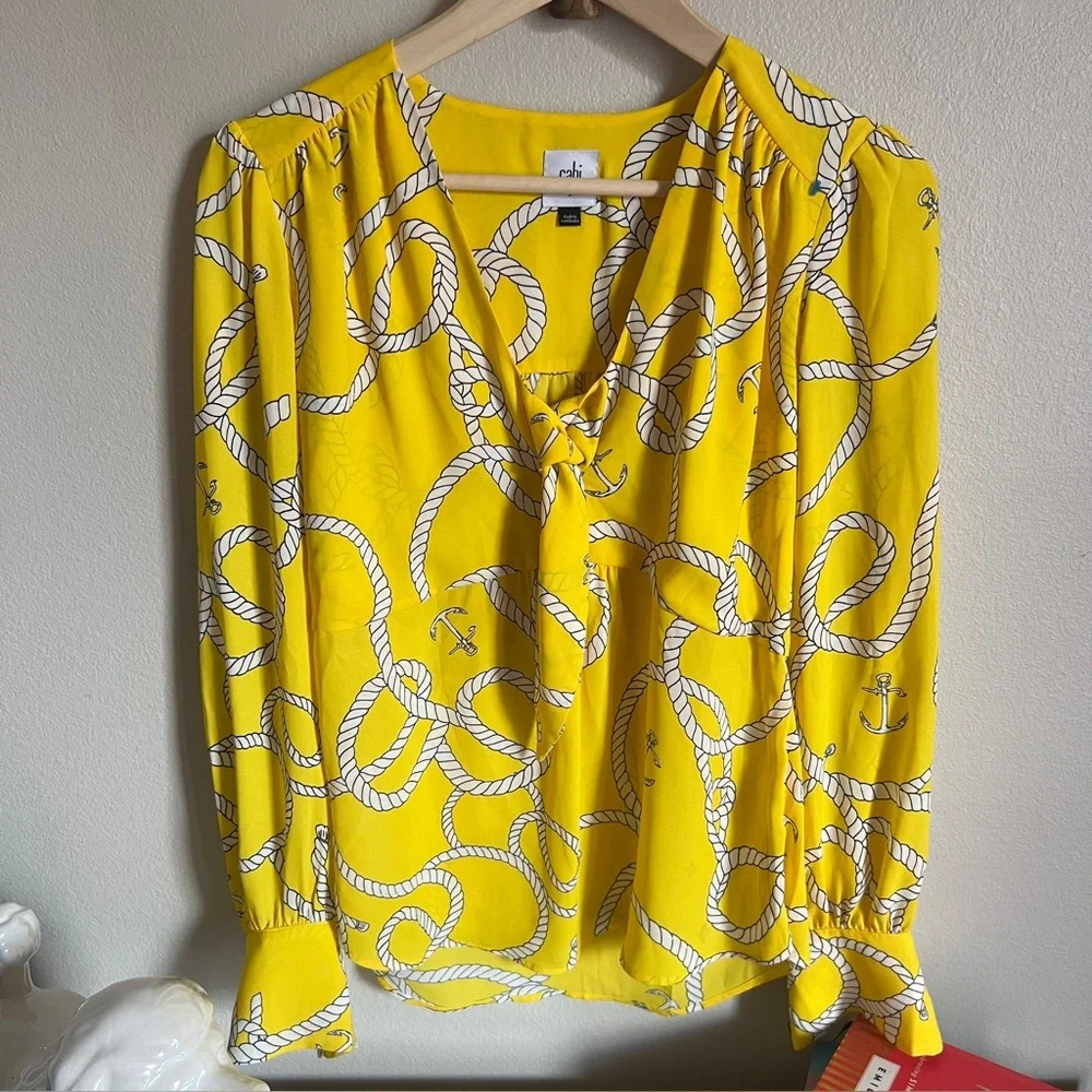 Cabi Yellow Nautical Reef Knot Blouse Top Small . #5707 - Picture 2 of 9